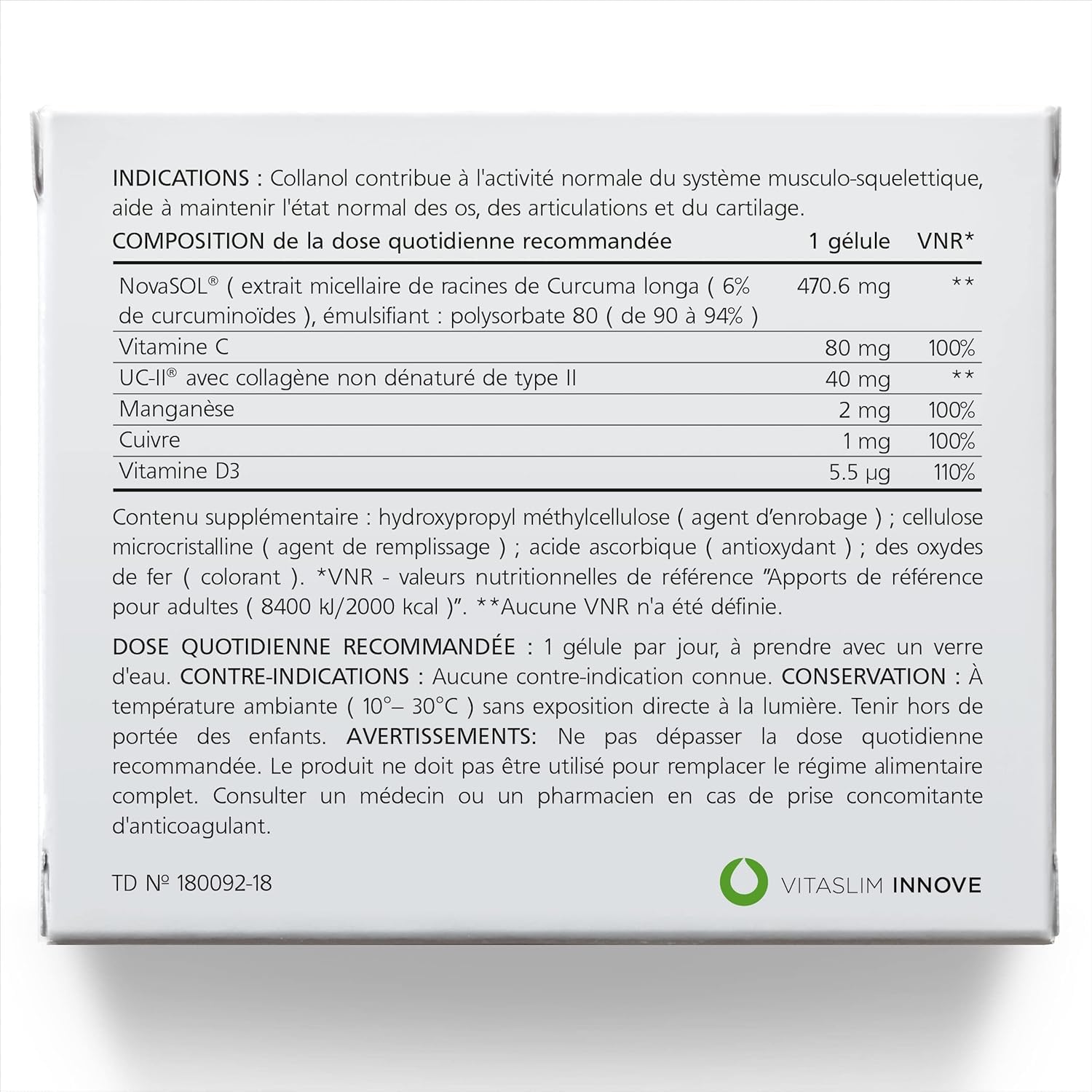 Collanol – innovation dans le soin des articulations saines Formule liquide dans une double capsule Collagène 3D + extrait micellaire de racines de curcuma 1 capsule/jour. 20 Prises