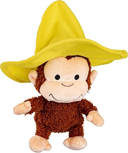 KIDS PREFERRED Curious George Cuteeze Monkey - Gorro de peluche amarillo suave, regalos de peluche para bebés y niños pequeños y niñas, 7 pulgadas