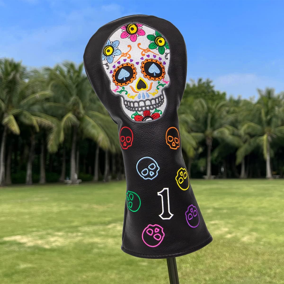 Montela Golf Club Covers,Colorful Skeleton Putter Cover Driver Covers Fairway Wood Headcover Hybrid Cover Leather Blade Putter Headcover Mallet for Brand