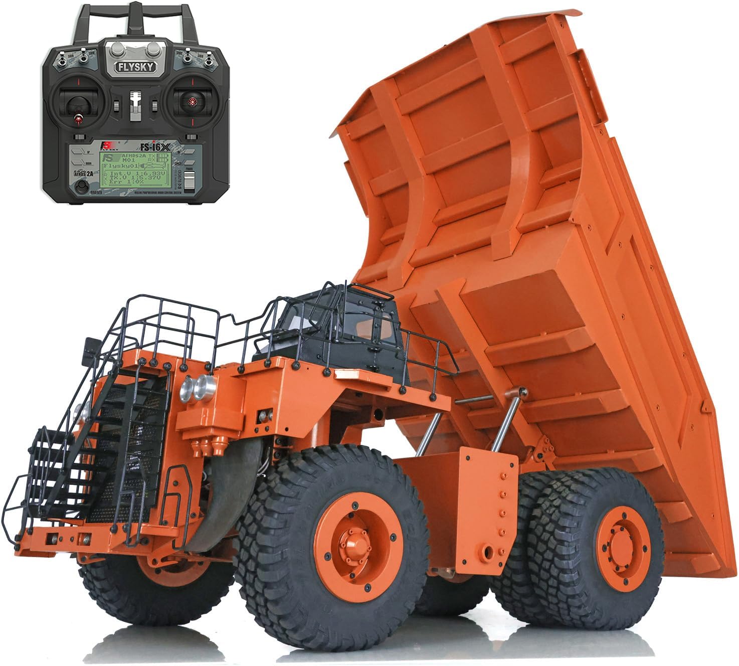 1/20 RC Metal Hydraulic Mine Truck 793D Dumper Model Car I6X Radio Lights Car Hobby for Adult(Orange)