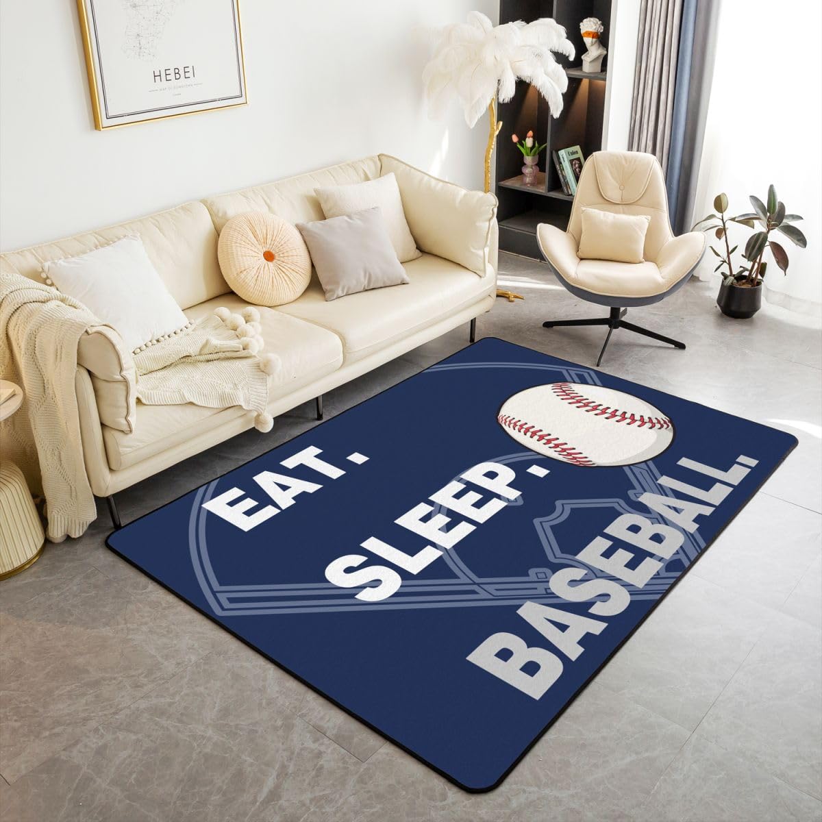 Homewish Dywaniki do gry w baseball 100 x 150 cm - granatowy dywan do salonu softball boisko sporty nie gubi włosia, dywan, gry w piłkę, duże dywany