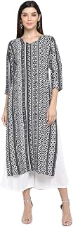 Women's Grey Color Crepe Printed Straight Calf Length Kurti