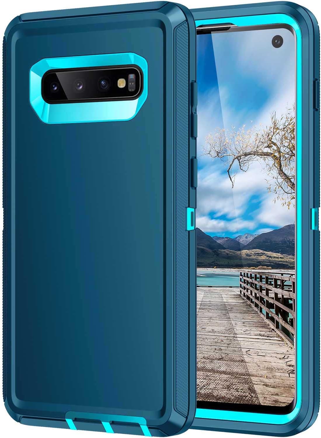 for Galaxy S10 Case,[Without Screen Protector] Heavy Duty Shockproof Dust/Drop Poof 3 Layers Full Bady Protection Rugged Cover for Galaxy S10 6.1",Turquoise