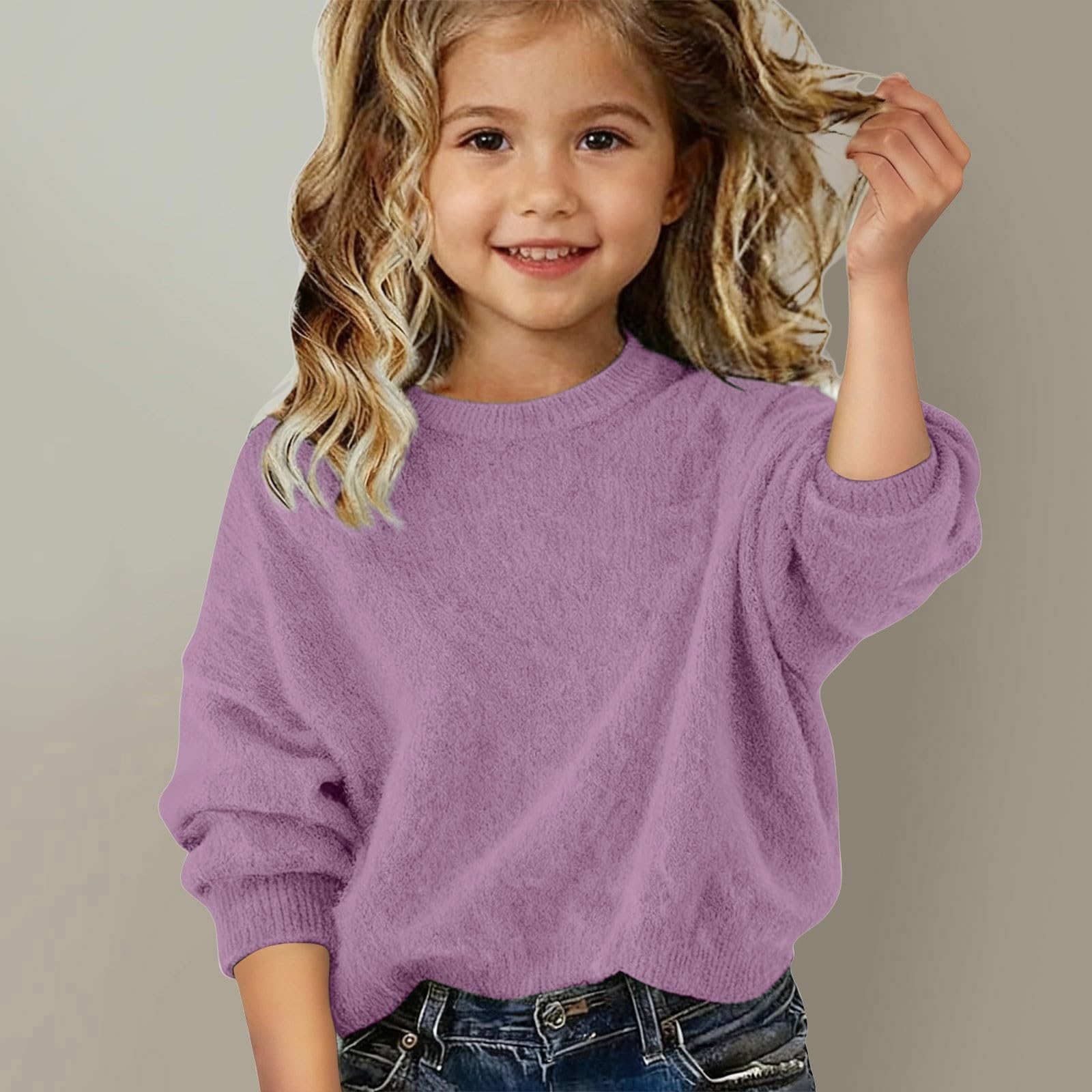 Jersey de punto para niña con hombros caídos, cuello redondo