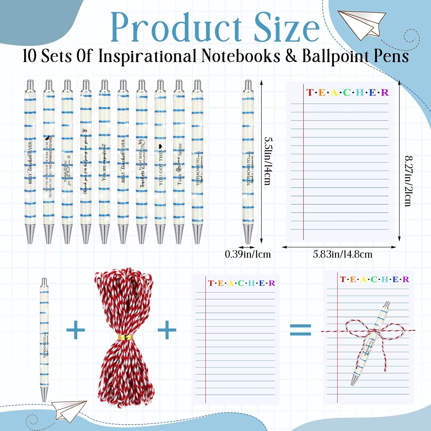 Feifeiya 20 Pcs Teacher Back to School Thank You Gifts Include 10 Notebooks Journal 10 Glitter Inspirational Ballpoint Pen Thank You Appreciation Gift for Teacher Office School