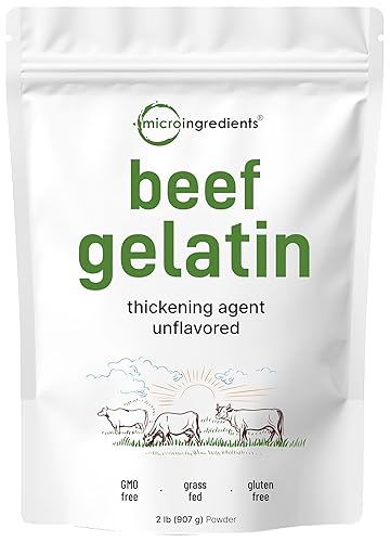 Polvo de gelatina de res, 2 libras (32 onzas), fuente premium de carne de res alimentada con pasto y criada en pastos, agente espesante sin sabor
