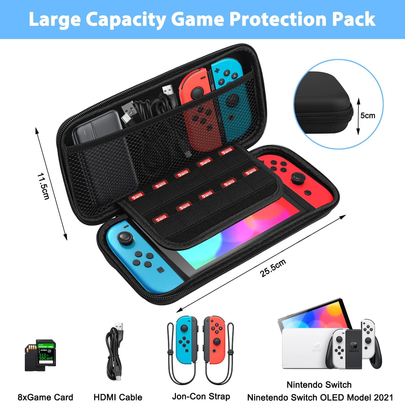Lrocotanc Funda rígida Negra para Nintendo Switch y Switch OLED con 10 Ranuras para Tarjetas de Juego