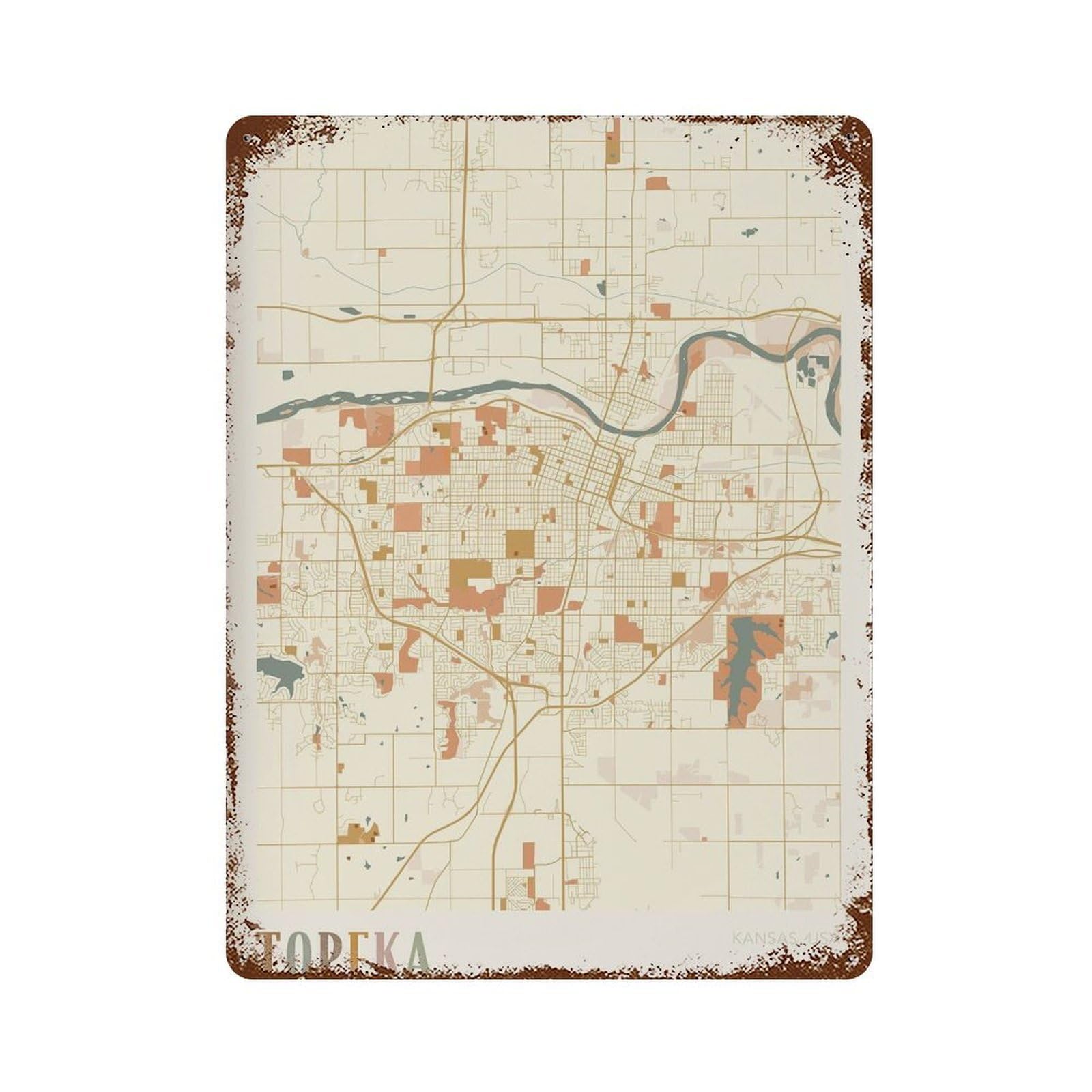 xiaoxiaoshen Topeka Map Kansas Travel Gift Boho Wall Decor Art Metal Tin Poster Modern Home Decor Art Home Bar Shop Decorations Vintage Sign 40x30cm