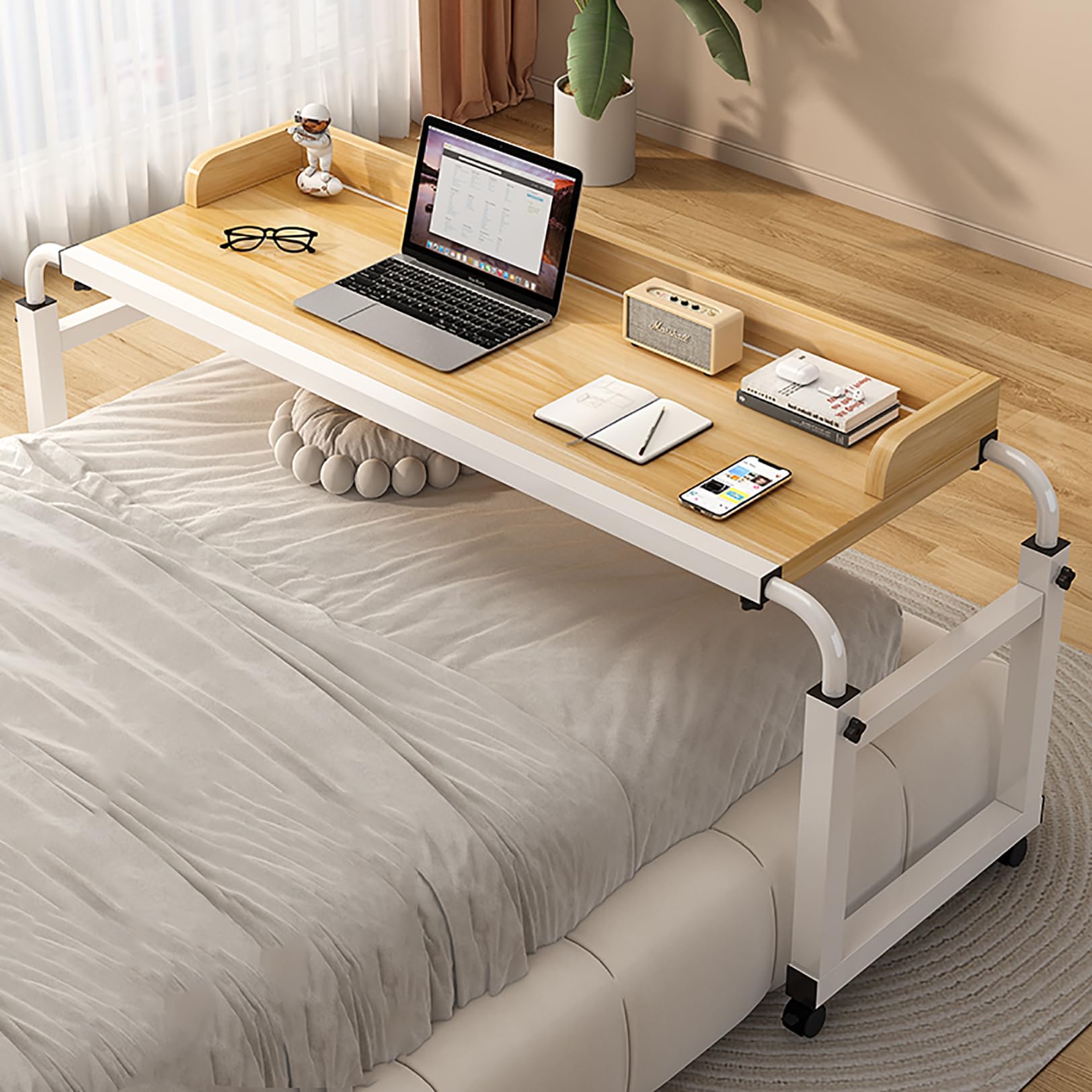 Tavolino sopra il letto con ruote, tavolino sopra il letto con ruote, tavolino sopra il letto con ruote Altezza regolabile Il tavolo mobile regolabile in altezza funziona come carrello