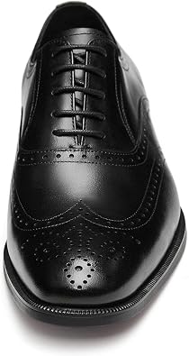 Mens Dress Shoes with Genuine Leather in Classic Brogue Elastic Band Oxford Formal