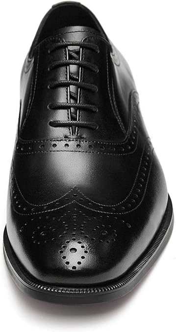 Mens Dress Shoes with Genuine Leather in Classic Brogue Elastic Band Oxford Formal