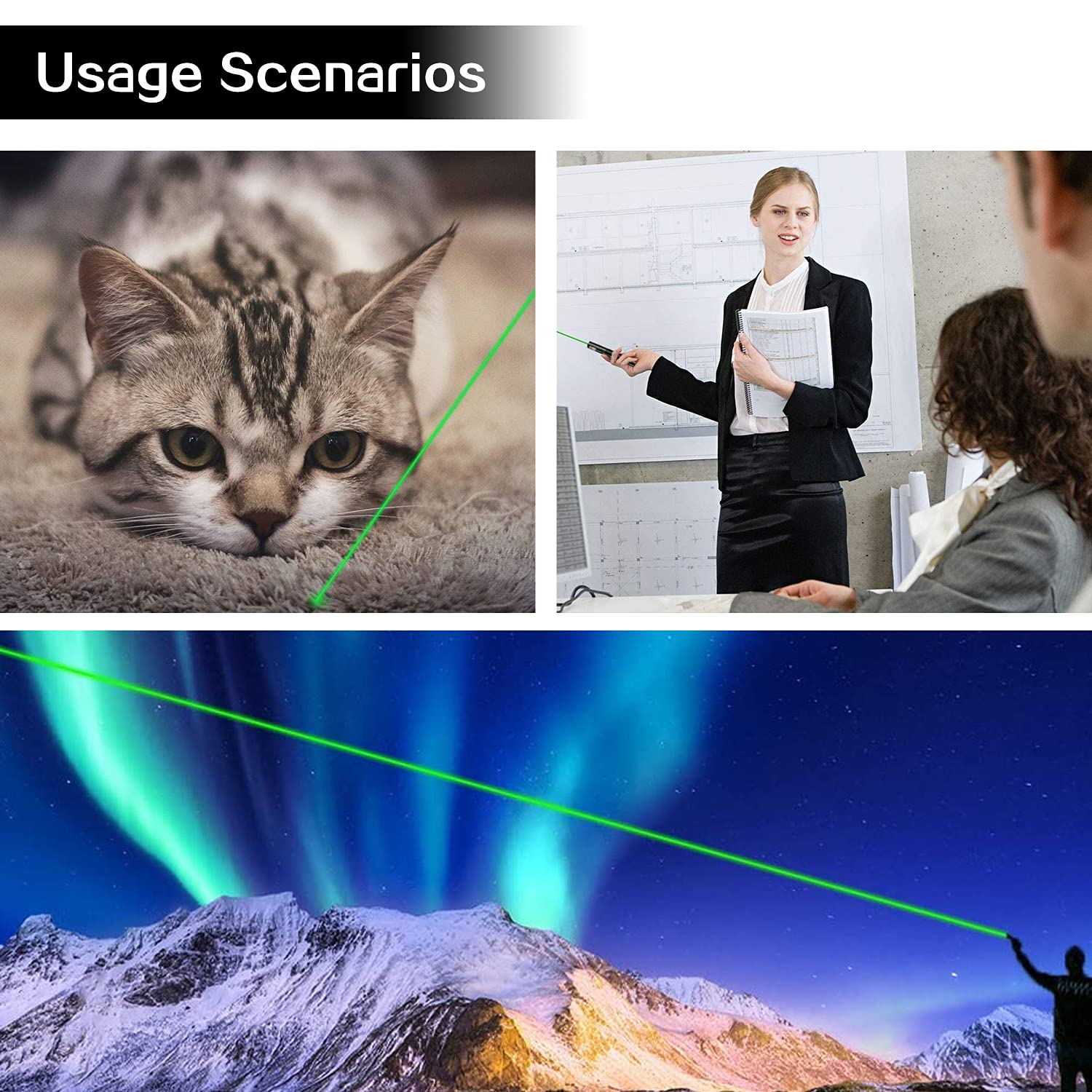 Green Laser Pointer Long Range High Power Flashlight,Rechargeable Pointer for USB,with Star Cap Adjustable Focus Suitable for Projector, Hiking : Office Products