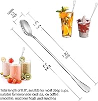Vista 4 de Paquete de 8 cucharas de cóctel de mango largo de 9 pulgadas, cucharas de té helado de acero inoxidable para café y helado, cucharas para mezclar