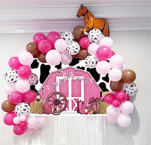 Miniatura 2 de Telón de fondo de vaquera de 7 x 5 pies con estampado de vaca, fondo de granero rosa, paja, puerta de granero, fondo de madera, granja occidental