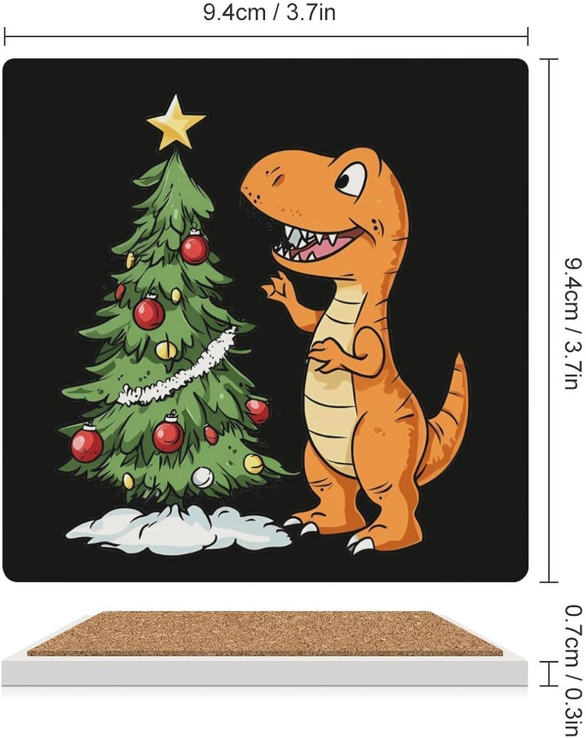 Dragon Christmas Tree Funny Ceramic Coasters for Drinks Absorbent Cup Holder Tabletop Protector with Cork Base