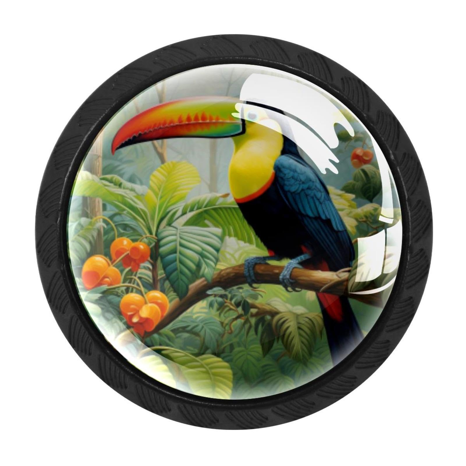 CHENZZZZ 4 Pack Toucan Dresser Drawer Cabinet Knobs Round Crystal Glass Knobs Pulls Handles for Kitchen Wardrobe Cupboard Door Hardware