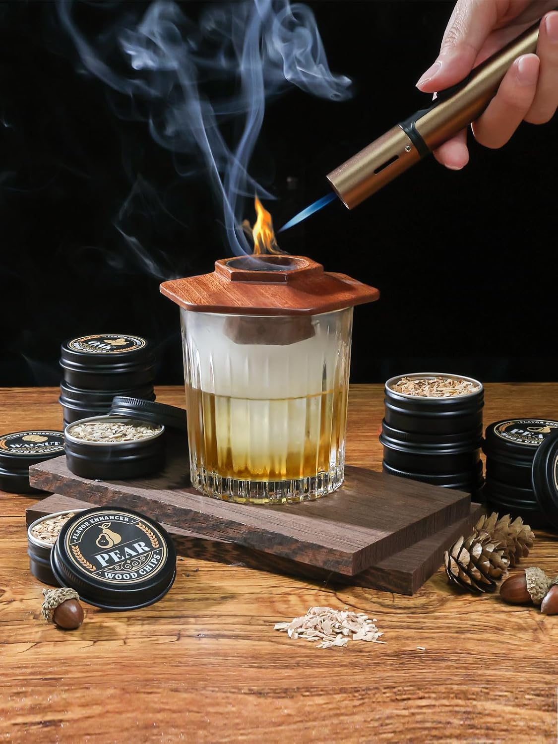 27Pcs Whiskey Smoker Kit- 16 Wood Chips,Ice Ball Molds, Cocktail Smoker Infuser Kit, Old Fashioned Drink Smoker Kit, Birthday Bourbon Whiskey Gifts for Husband,Men,Dad(No Butane)