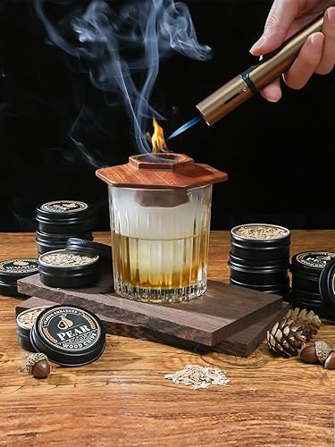 Miniatura 5 de Kit de ahumador de whisky de 27 piezas, 16 chips de madera, moldes de bolas de hielo, kit de infusor de ahumador de cóctel, kit de ahumador de