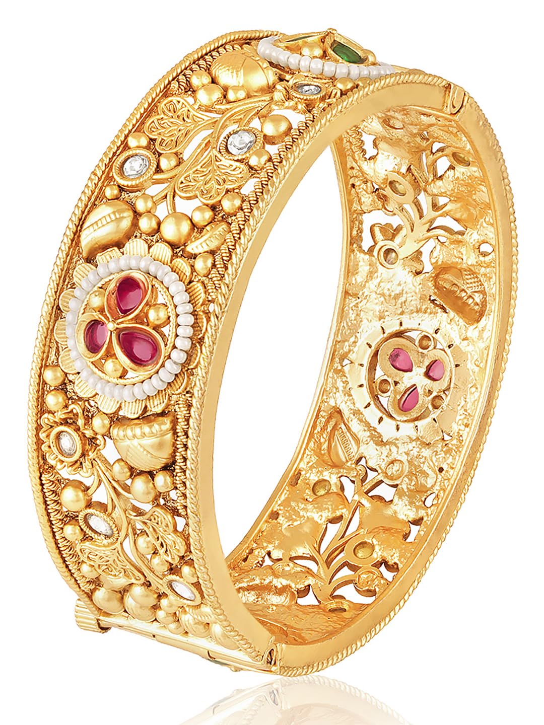 peora Gold Plated Faux Ruby & Faux Emerald Studded Thick Kada Openable Bangle Ethnic Jewellery for Women (1 Pc., Size - 2.6 inch)-picture-18