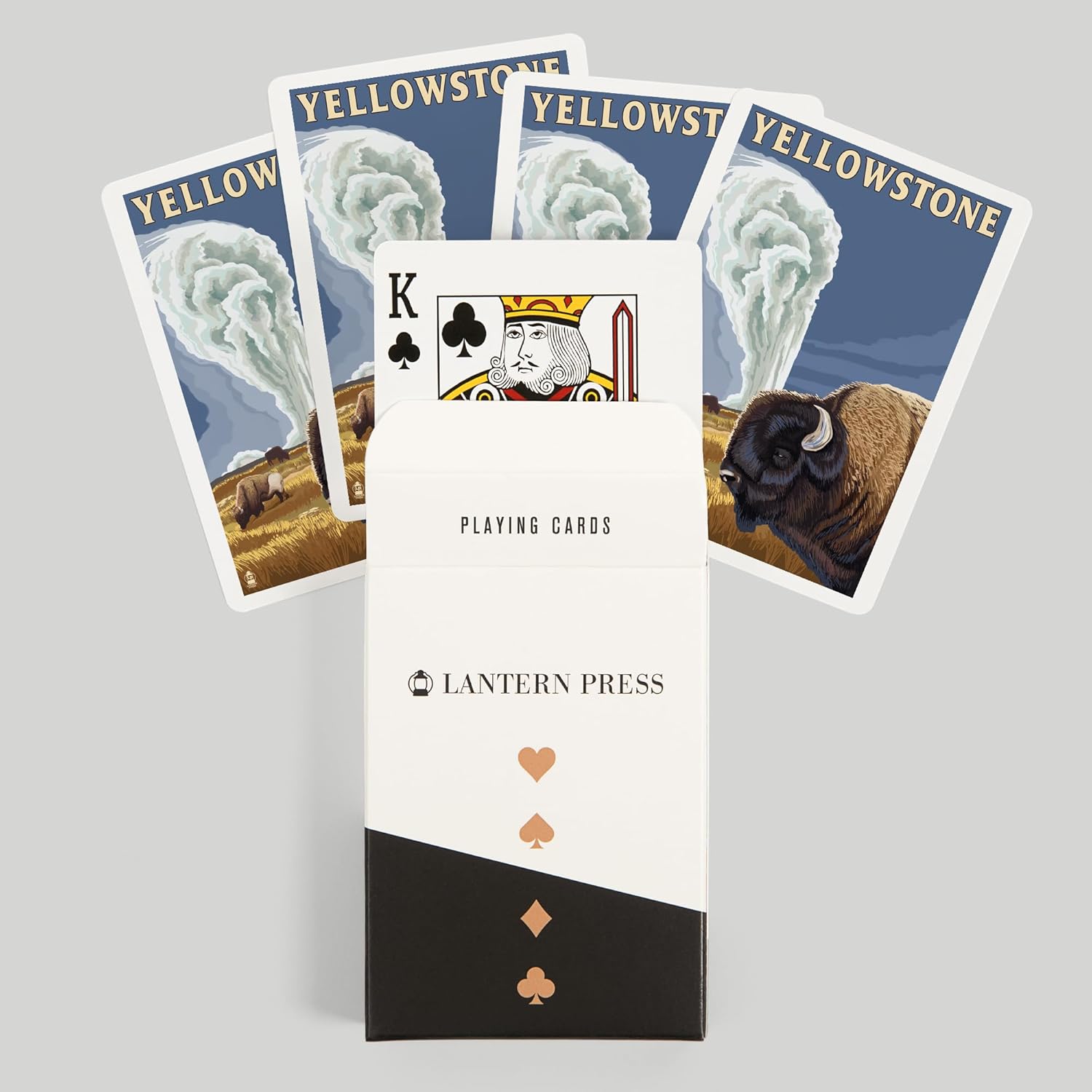 Lantern Press Yellowstone National Park, Wyoming, Bison and Old Faithful, 52 Playing Cards for Adults, Poker Size Card Deck