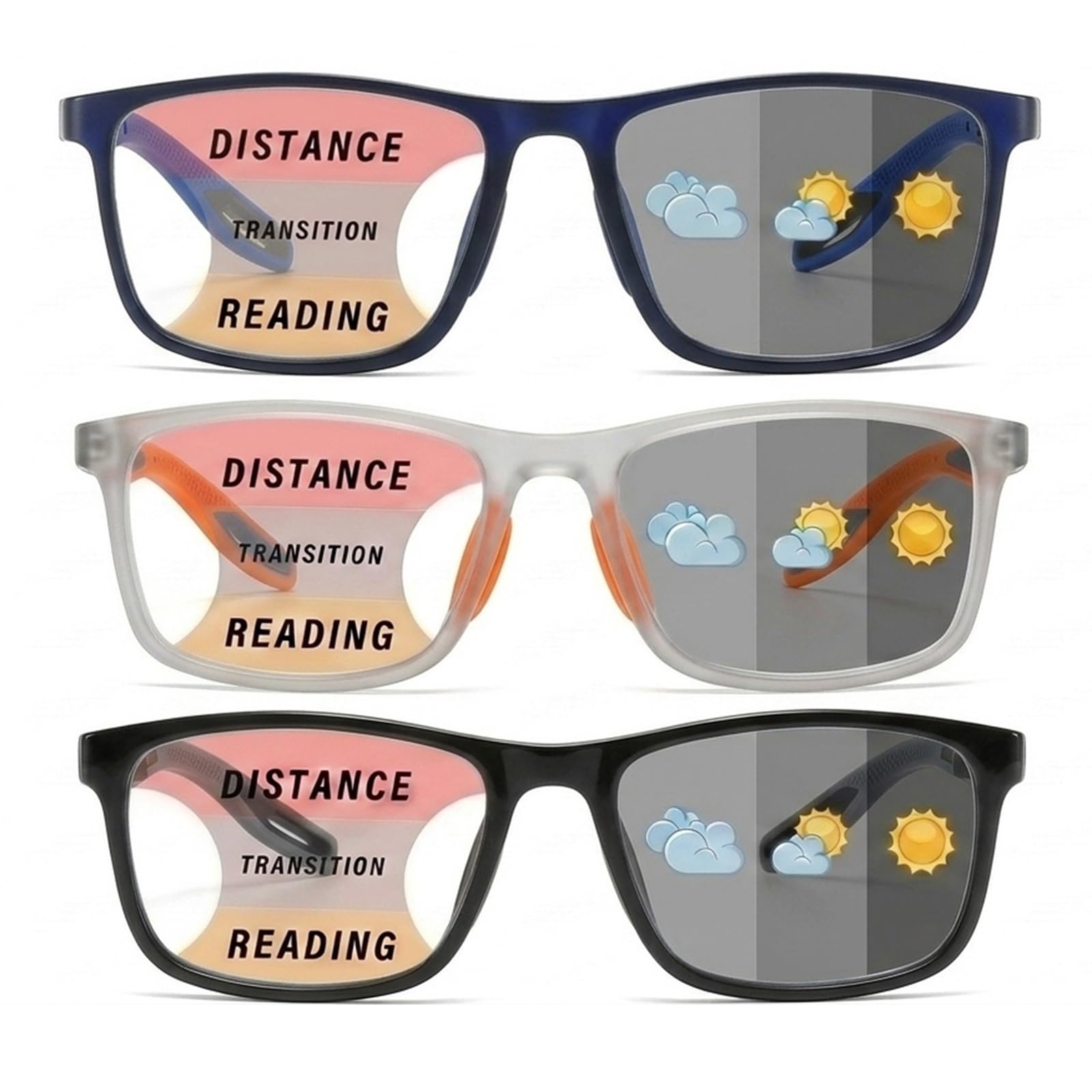 Genérico Fotocromáticas Gafas de lectura Progresivo Multifocales Ordenador Hombre, Lentes para Presbicia y Ordenador, Rectangular Gafas Luz Azul Gafas Presbicia 3 Pac, Ayuda a la Lectura