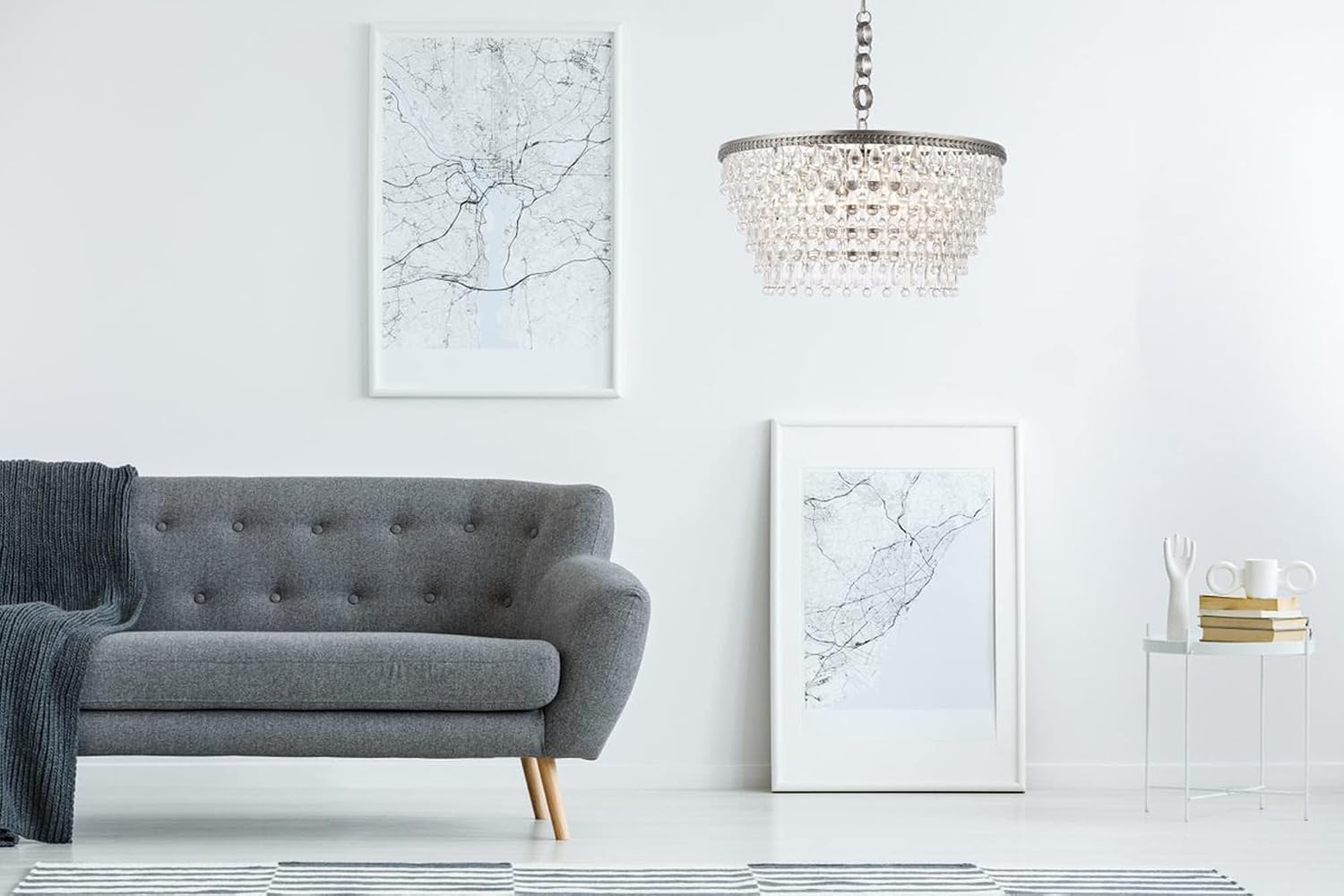 Pemberly Row Contemporary 28" 6-Light Royal Crystal Pendant Lamp, Ambient Lighting, Modern Design, Durable Materials, Elegant Accent for Dining Room or Living Spaces