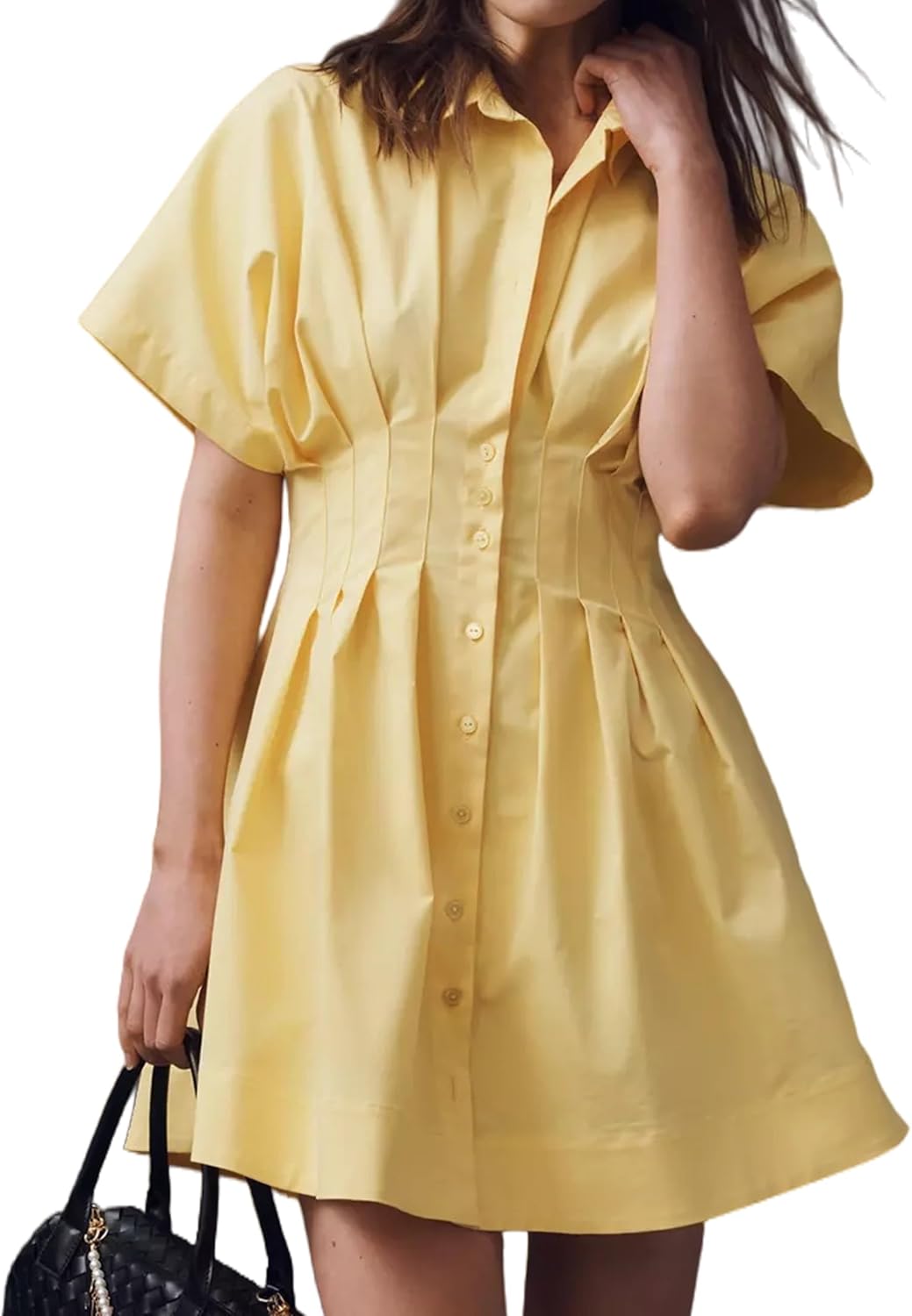 MISSACTIVER Women Pleated Button Down Shirt Dress Short Sleeve Striped Corset Mini Dresses Casual Summer Short Dress