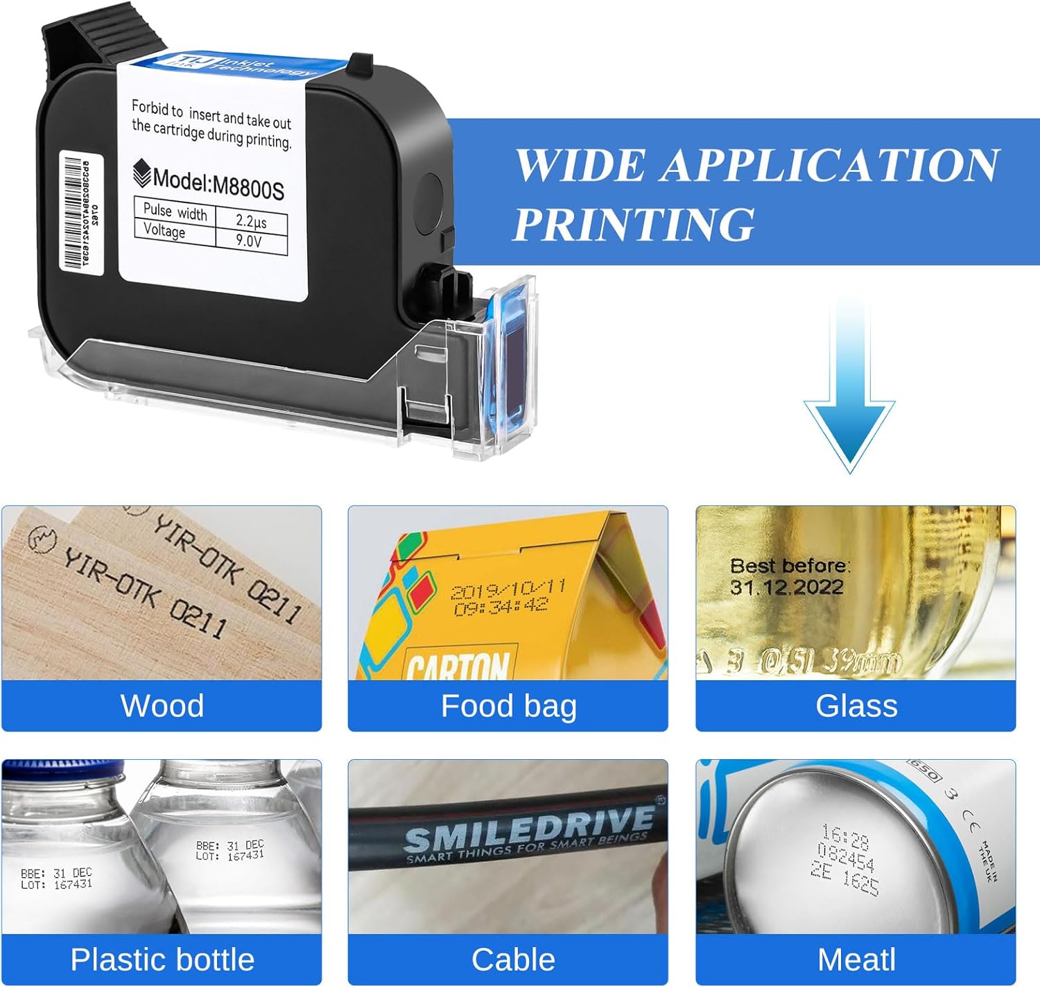 M8800S Black Quick Drying Ink Cartridge Replacement for 0.5 Inch Printhead Handheld Inkjet Printer, Coding Machine