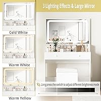 Vista 5 de IRONCK Vanity Desk with LED Lighted Mirror & Power Outlet, Makeup Vanities Table with 4 Drawers,Storage Bench,Dressing Table for Bedroom White