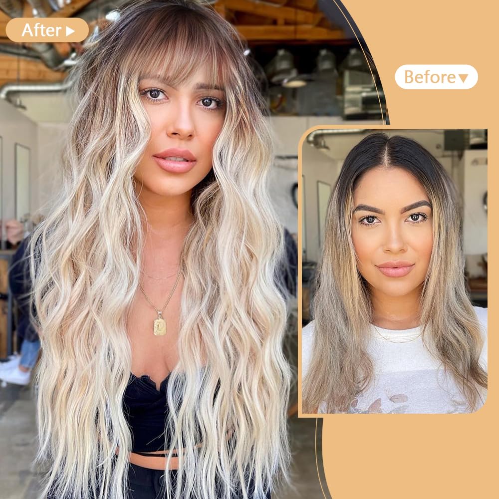 Amazon.com : Wig with Bangs Long curly wavy Wigs for Women  display picture 2