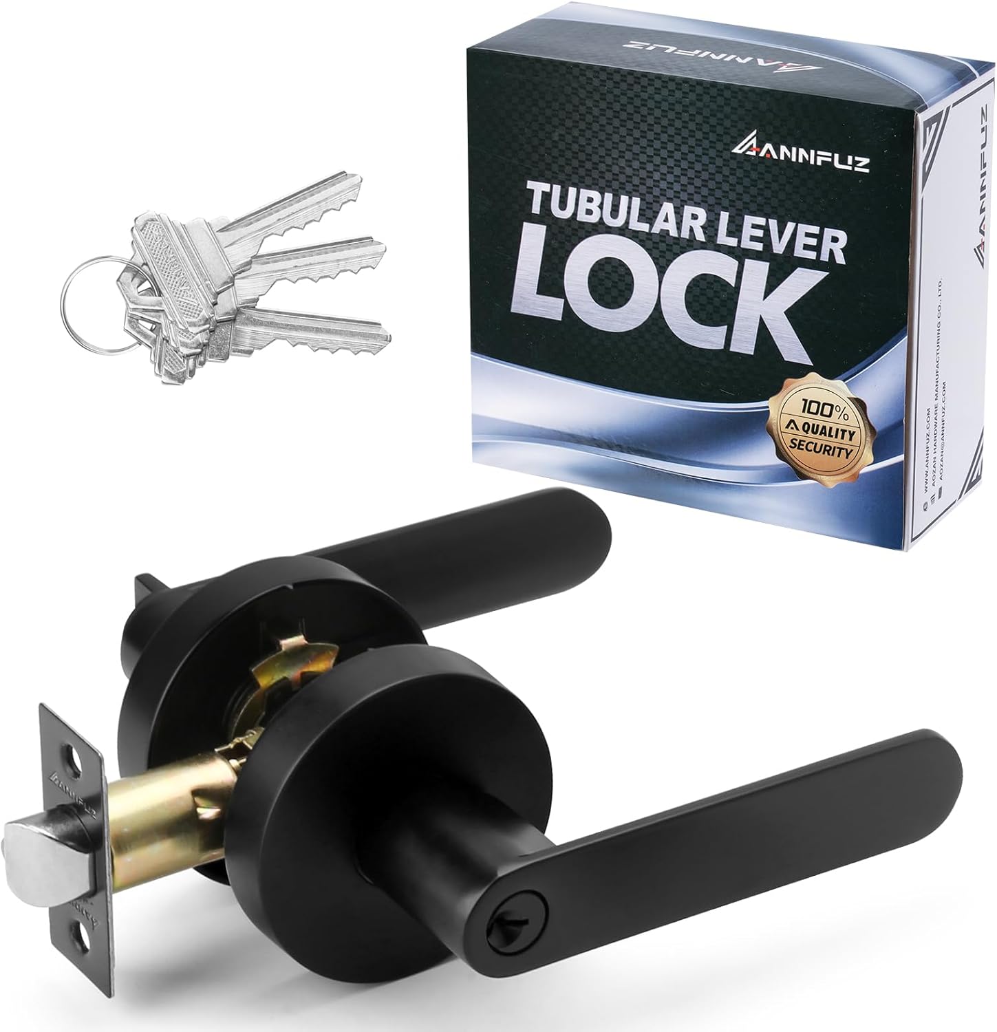 Entry Door Handle with Lock and Keys, Secure Keyed Round Lever Exterior and Interior,Reversible for Left Right Sided Door,Heavy Duty for Front Entrance Door and Bedroom,Bathroom(Matte Black)