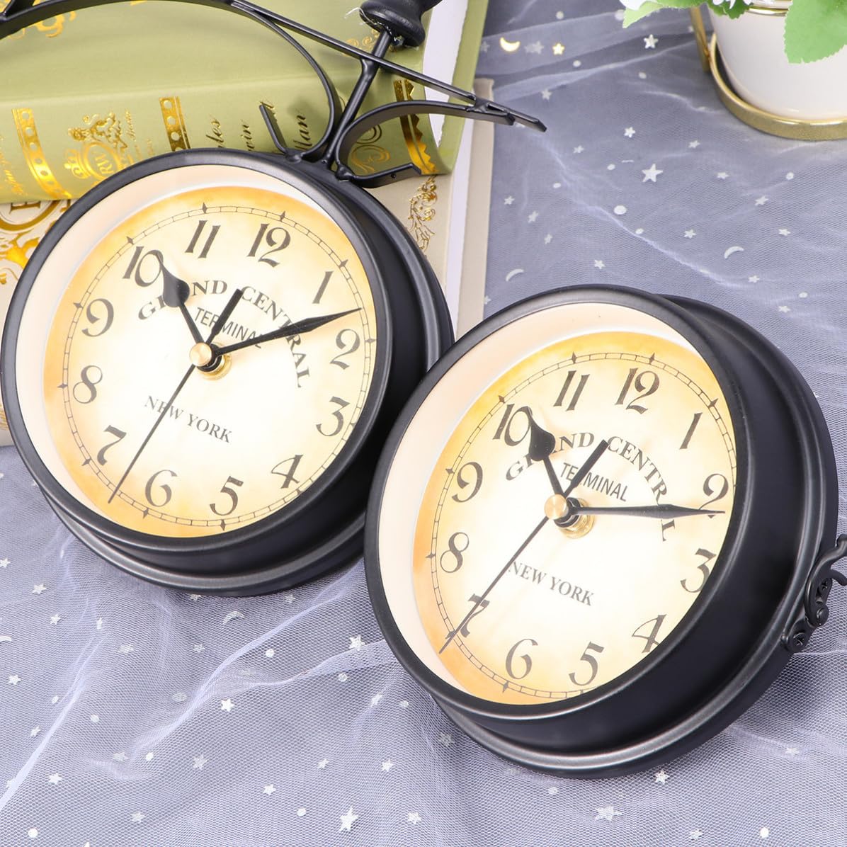 Reloj de Pared de Doble Cara de Hierro Negro Redondo
