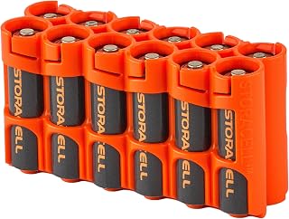 Storacell AA Battery Caddy Organizer - Orange, Holds 12 AA Batteries, Portable Locking Storage, Fire-Safe Terminal Protection, Made in USA