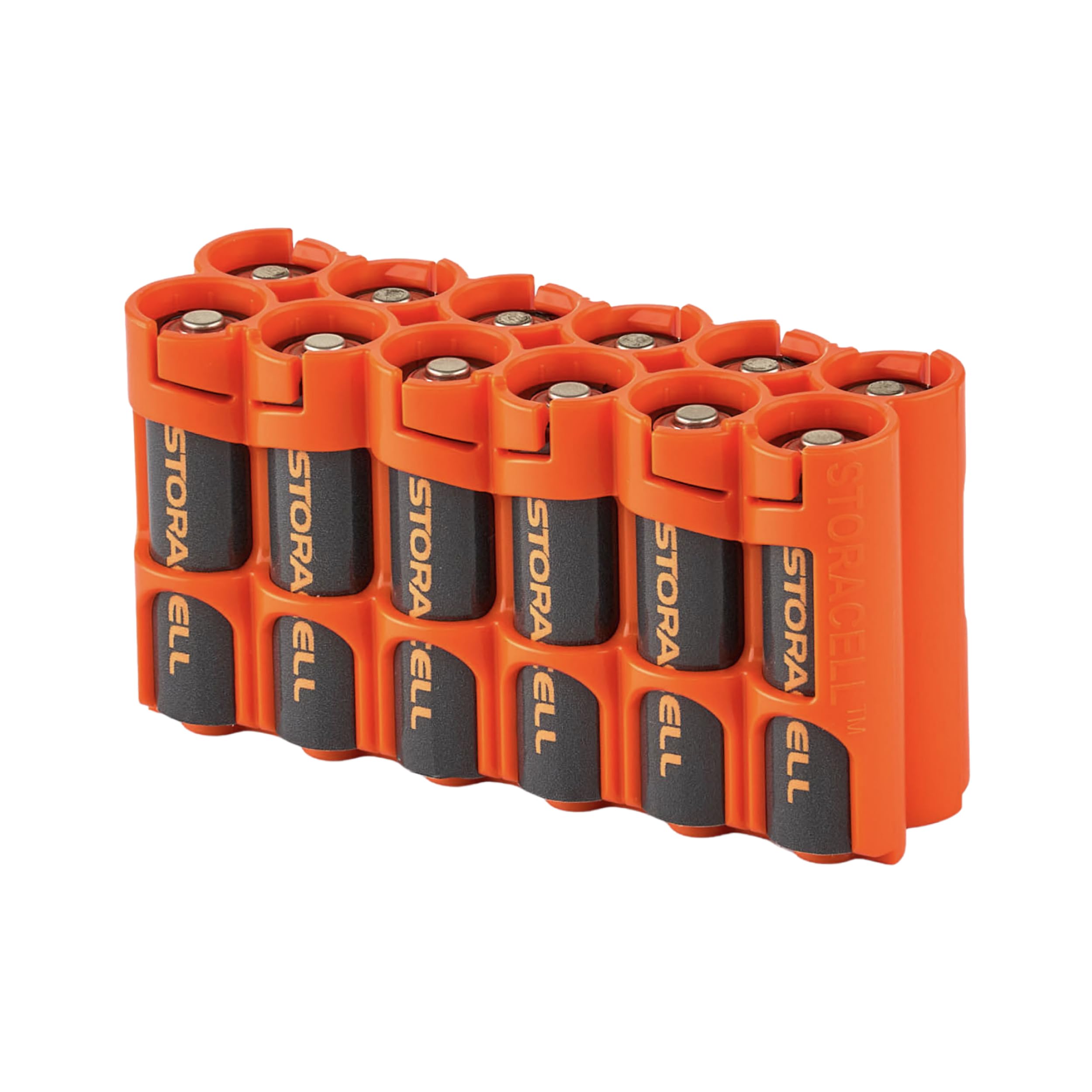 AA Battery Storage Caddy by Storacell, Orange, Holds 12 Batteries (Not included)