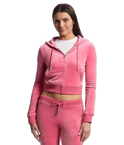 Juicy Couture womens Solid Classic Juicy Hoodie With Back Bling - Medium - Pink Lemonade