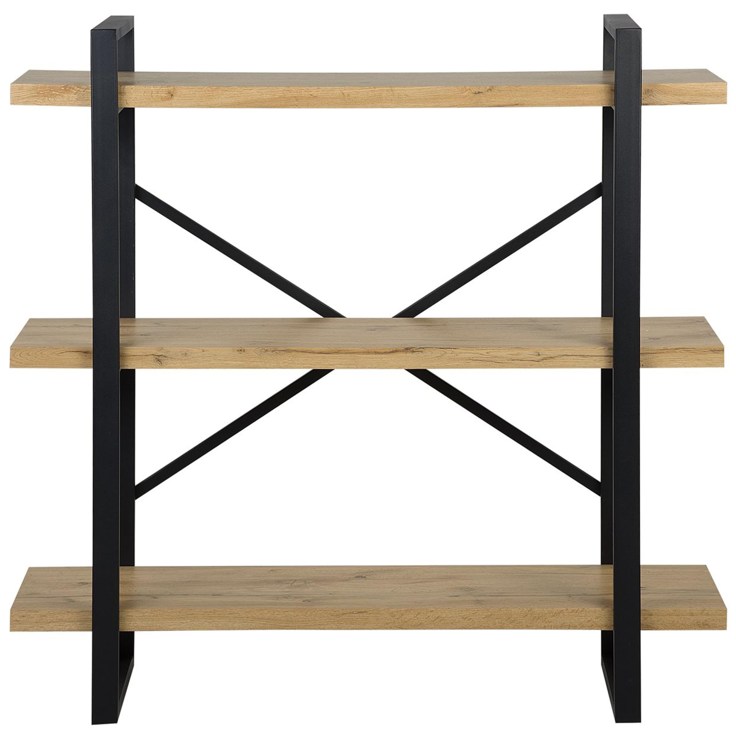 Bibliothèque Ouverte à 3 Niveaux en Bois Clair Cadre métallique Noir Timber