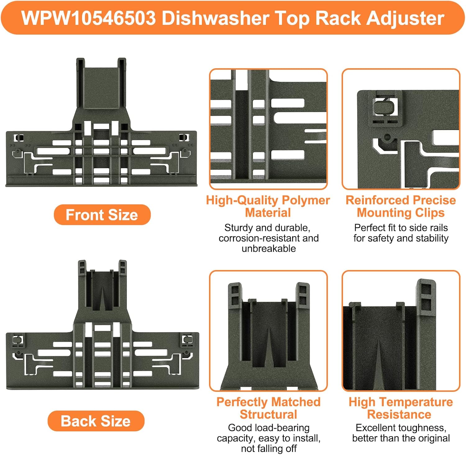UPGRADED WPW10546503 Dishwasher Top Rack Adjuster & W10195372/3 Dishwasher Adjuster Housing Compatible with Whirlpool Kenmore Maytag JennAir Kitchenaid Dishwasher Part Upper Rack W10546503 KDTM354DSS5