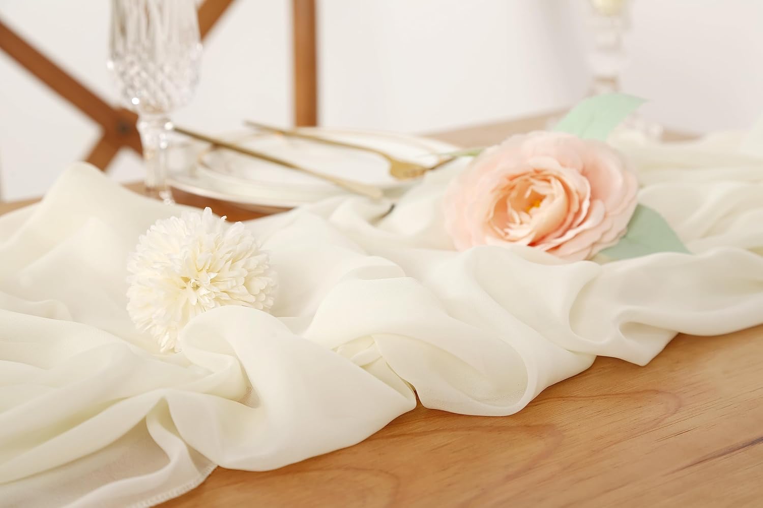 Chiffon Table Runner 5 Pieces 27x120 Inches Ivory Sheer Elegant Runners 10Ft Rustic Table Linens for Wedding Boho Party Decor