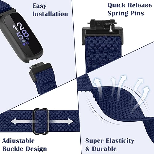 Vista 25 de Compatible con Fitbit Inspire 3/Inpsire 2/Inspire/Inpsire HR/Ace 2/Ace 3 bandas, pulsera elástica ajustable de repuesto para mujeres, hombres