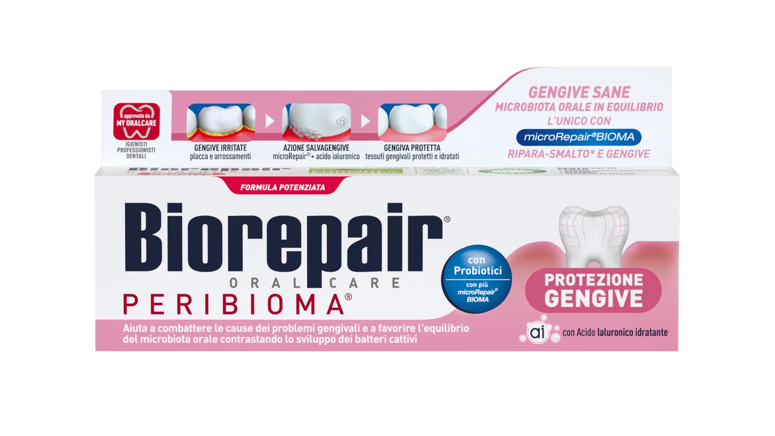 Biorepair, Zahnpasta Zahnfleischschutz Peribiom, 12 Packungen à 75 ml, bekämpft und verhindert Zahnfleischprobleme, mit Probiotika, feuchtigkeitsspendende Hyaluronsäure, ohne Fluorid