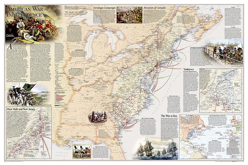 National Geographic Battles of the Revolutionary War and War of 1812 Wall Map - Laminated (Poster Size: 36 x 24 in) (National Geographic Reference Map)