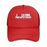 Haebfsl I Love Eating Fiber Optic Cables Trucker Hat,Trendy Mens Hats with Breathable Mesh Back,Snapback Cap,Black