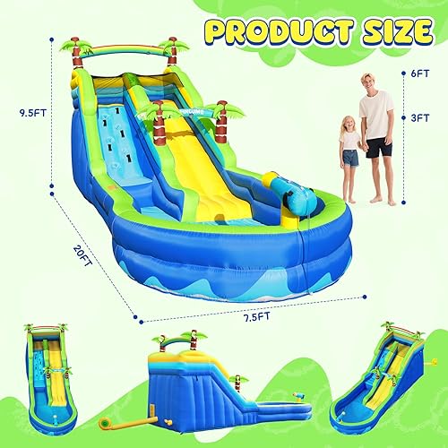 Miniatura 4 de Tobogán acuático de grado comercial para niños y adultos, tobogán acuático inflable gigante con soplador húmedo y seco, combo de PVC duradero,