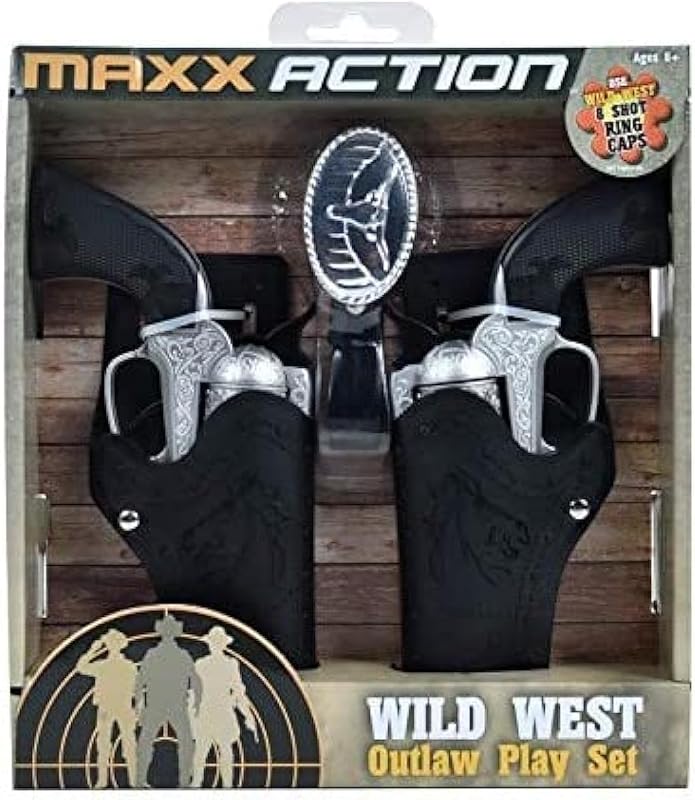 Maxx Action Wild West Outlaw Play Set - Cap Blaster Set - Ages 5+ | 5 Piece Kit, 2 Toy Pistols, 2 Holsters, Adjustable Belt, Realistic Sound Effects, 8-Shot Ring Ammo Sold Separately