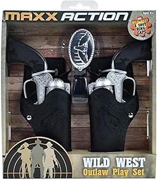 Maxx Action Wild West Outlaw Play Set 5 Piece Western Toy for Kids | Cowboy Sheriff Cap Blaster with Holster and Adjustable Belt | Ring Caps Sold Separately