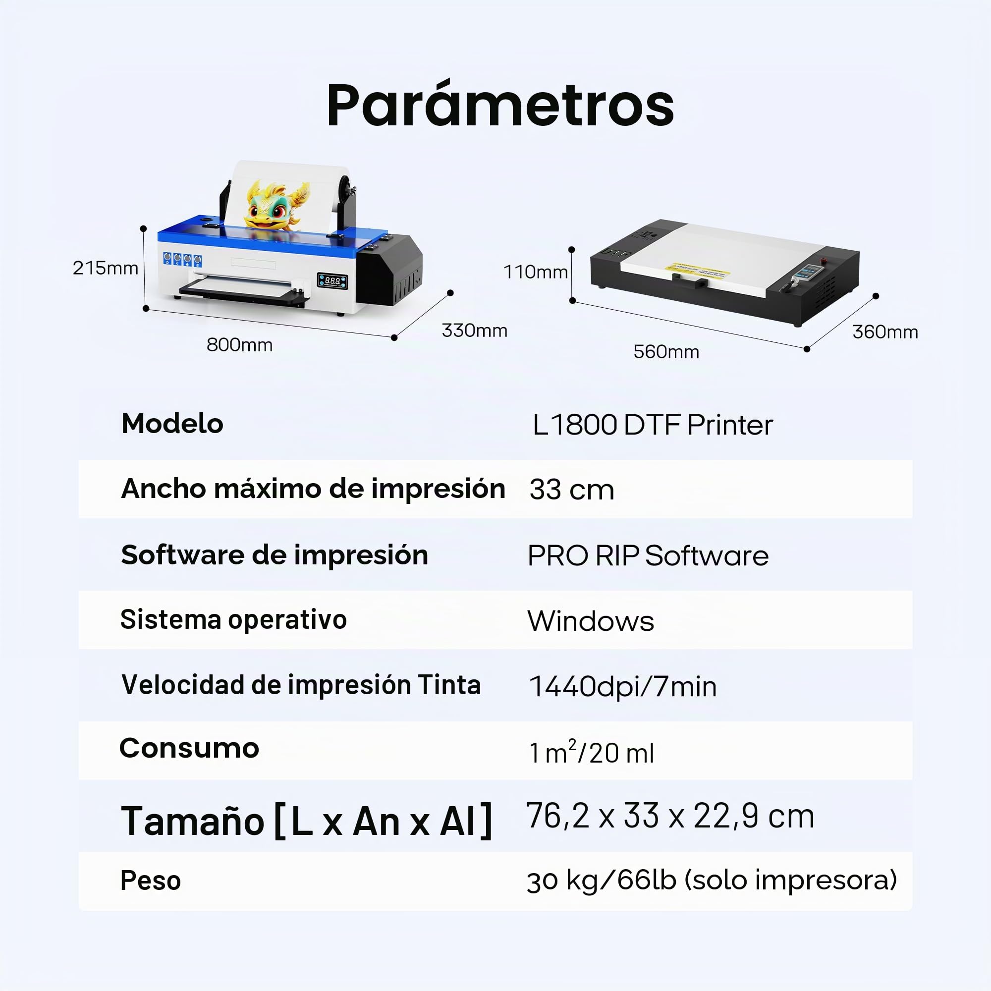 PUNEHOD Impresora DTF A3 L1800 con alimentador de rollos, máquina de impresión directa a película con tinta blanca, impresión DIY para ropa oscura y clara