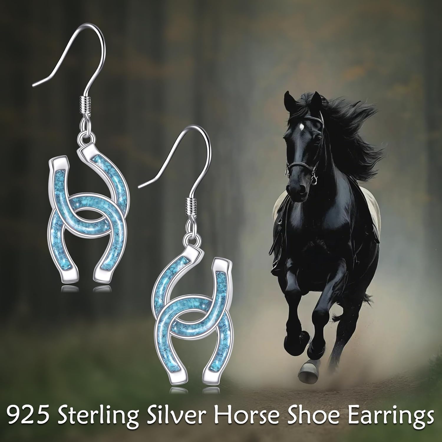 Horse Shoe/Horse Racing Dangle Earrings Sterling Silver Horse Jewelry Gift for Women - Image 6