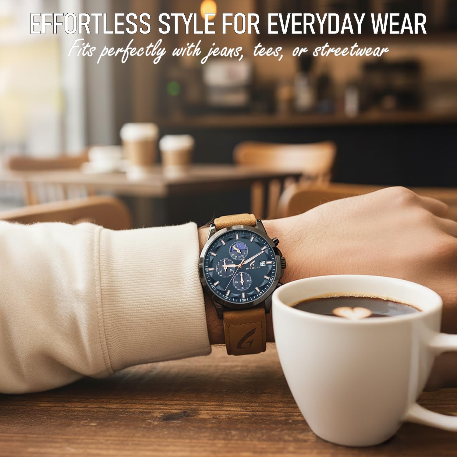 Distinctive Mens Analog Chronograph Watches with Auto Date & Multi Subdials, Fashion Casual Sport Quartz Wrist Watches with Luminous, 3ATM Waterproof, Valentines Day Gifts for Him, Boyfriend, Husband, Dad - Image 4