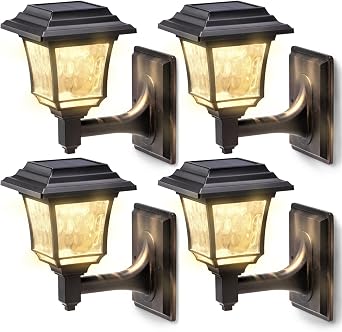 LeiDrail Solar Fence Lights, 2 Modes Solar Lights Outdoor Garden Cool White/Warm White LED Solar Powered Wall Lights Waterproof Decor for Patio Yard 4 Pack
