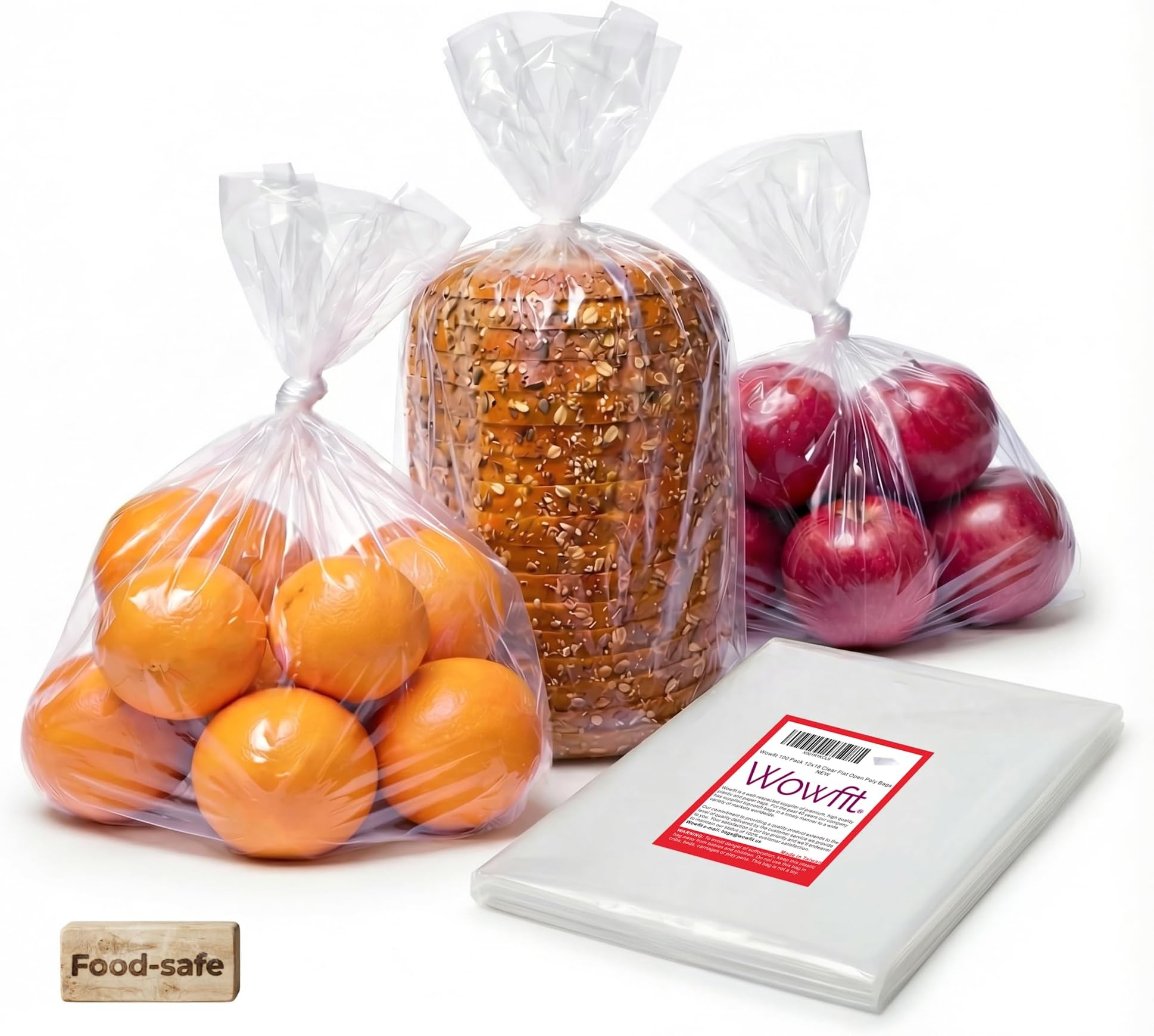 Wowfit 100 CT 12x18 Inch 1.1 Mil Clear Plastic Flat Open Poly Bags – Great for Bread, Food Storage, Sandwiches, Pizza, Cotton Candy, Hats, Plates, and More